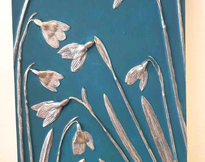 An original Botanical relief - "Snowdrops", nature gift, plant, Botanical Artwork, Floral art, home decor, flower, snowdrops, wall art