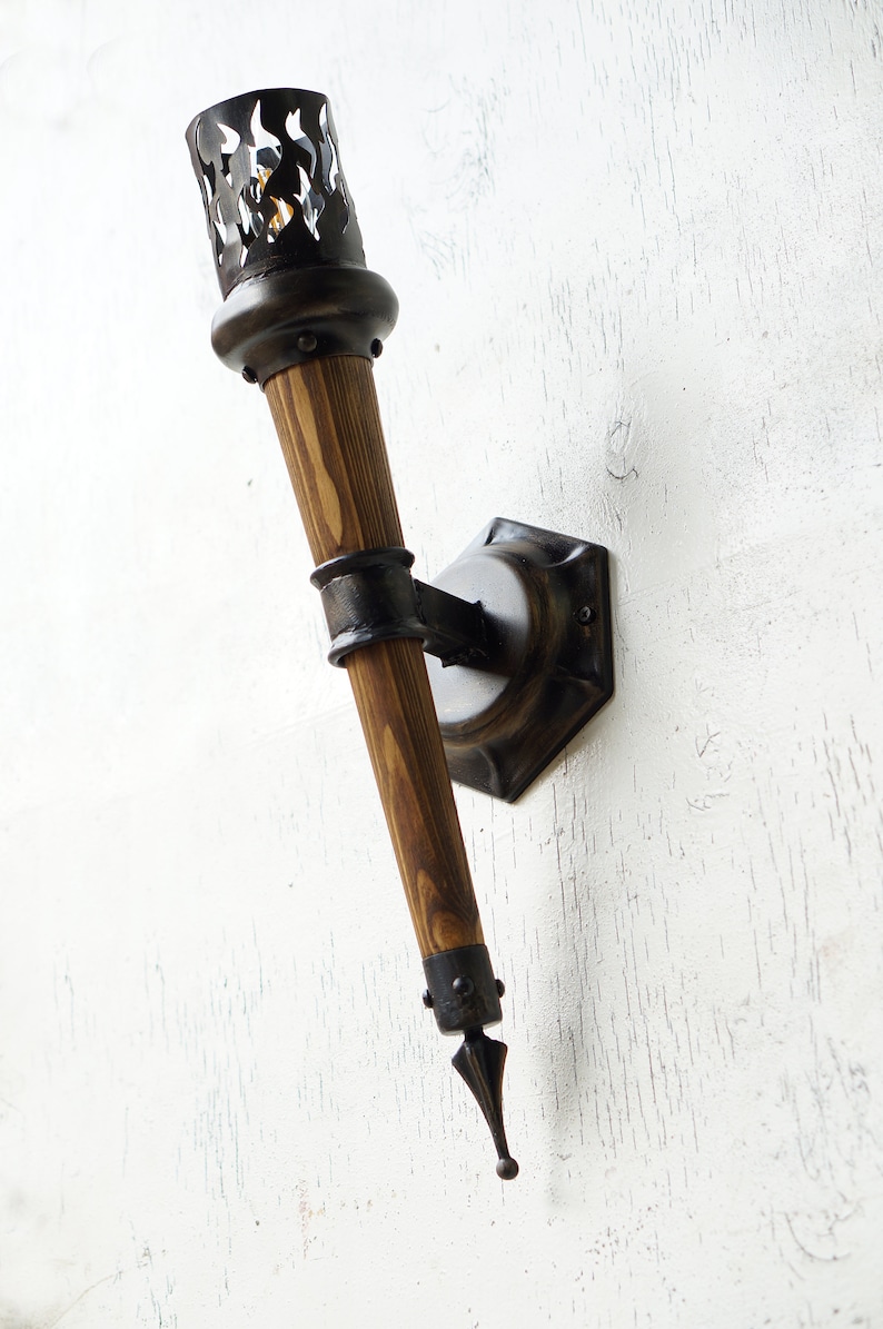 Medieval wall torch Gothic sconce Iron viking lamp Etsy