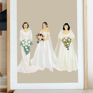 Custom Generational Wedding Portrait, Mother of the Bride Gift, Digital Illustration, Bridal Portrait with Mom and Grandmother image 1