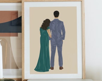 Regalo de boda de suegra de la novia, retrato personalizado para la madre del novio, impresión de boda familiar, ilustración de boda personalizada