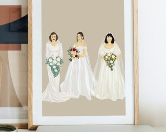 ADD ON A BRIDE to the Custom Generational Wedding Portrait, Mother of the Bride Gift, Digital Illustration