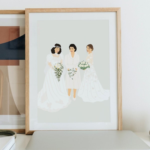 Portrait de mariage générationnel personnalisé, cadeau mère de la mariée, cadeau de mariage pour grand-mère, cadeau mère de sa fille