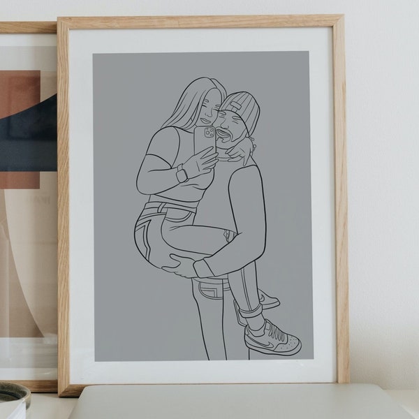 Custom Line Drawing From Photo, Personalized 1 Year Anniversary Gift for Boyfriend Long Distance Gift, Cute Gift