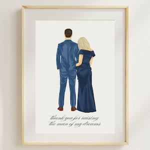 Mother of the Groom Wedding Gift Custom Thank you for Raising the Man Wedding Print Family Portrait for Groom and Mother of the Groom