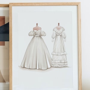 Custom 3 Generations Wedding Dress Portrait, Mother Daughter Dress Artwork, Three Generations Gift