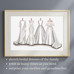 Moeder en dochter trouwjurk print moeder van de bruid jurk aquarel sentimenteel cadeau van bruid trouwjurk aandenken