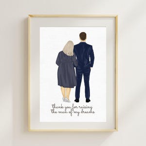 Huwelijkscadeau moeder van de bruidegom van bruid en bruidegom Aangepaste tekening moeder en zoon Bedankt voor het opvoeden van de man