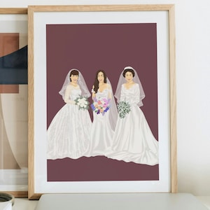 Retrato de boda generacional personalizado, regalo de madre de la novia, ilustración digital, retrato nupcial con mamá y abuela imagen 2