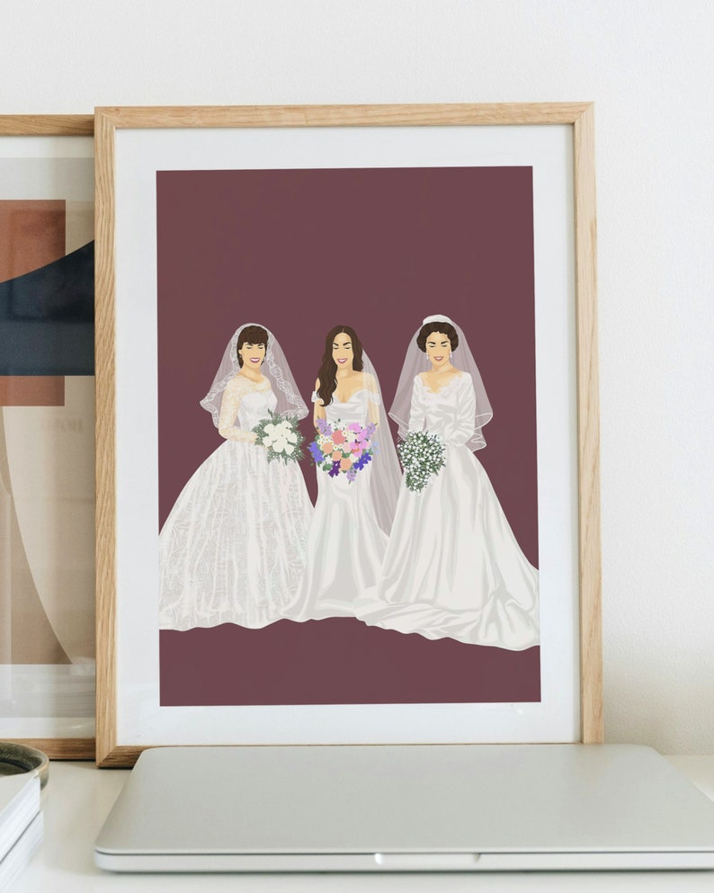 Retrato de boda generacional personalizado, regalo de madre de la novia, ilustración digital, retrato nupcial con mamá y abuela imagen 2