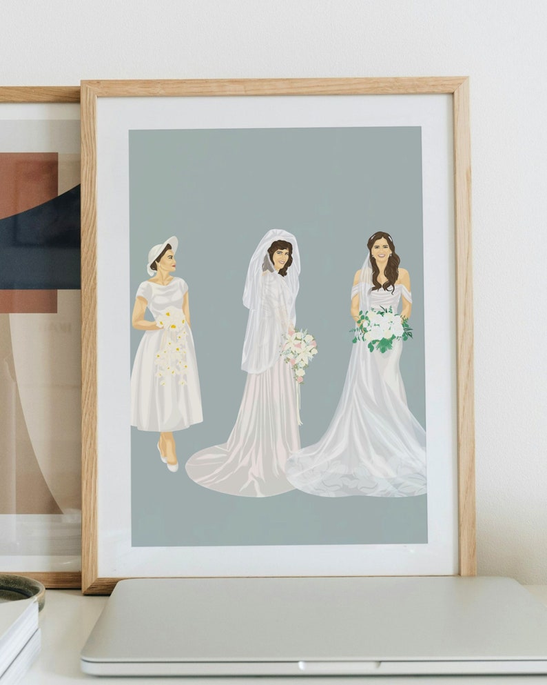 Custom Generational Wedding Portrait, Mother of the Bride Gift, Digital Illustration, Bridal Portrait with Mom and Grandmother image 4