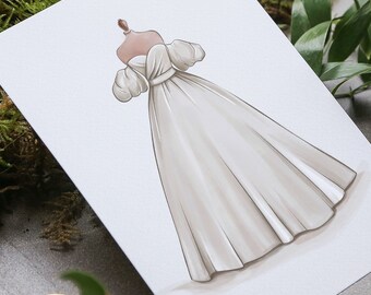 Vestido de novia personalizado y traje de madre de la novia, ilustración DIGITAL de acuarela dibujada a mano, boceto personalizado, boda