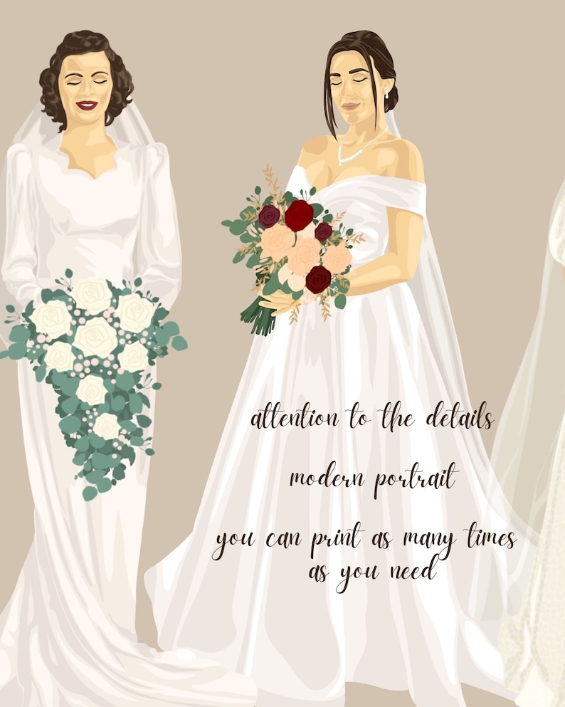 Retrato de boda generacional personalizado, regalo de madre de la novia, ilustración digital, retrato nupcial con mamá y abuela imagen 8