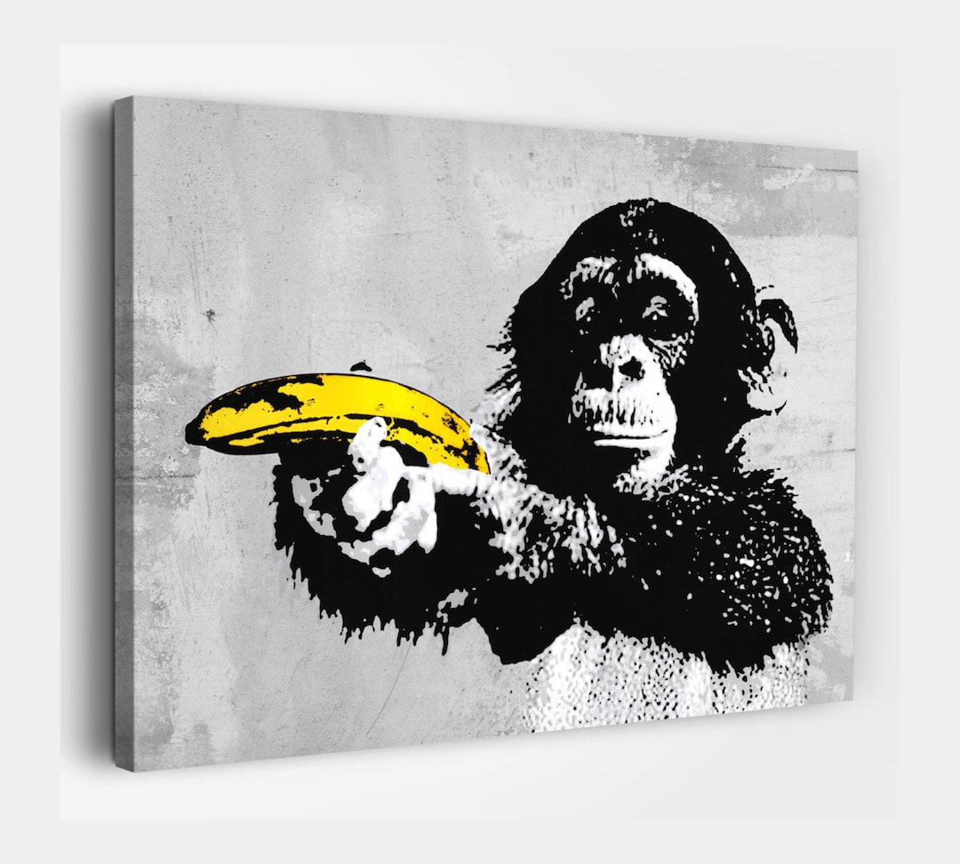 Banksy Canvas, Banksy Monkey Banana Gun Canvas, Banksy Chimpanzee