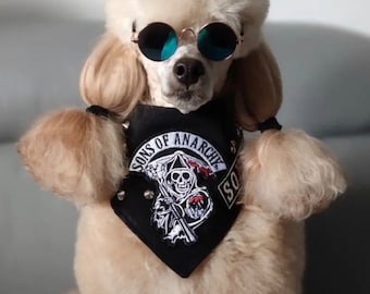 SOA Biker Dog Bandana with Name Patch Dog Neckwear, Adjustable, Custom Made Bandana, Bespoke, Luxury Bandana