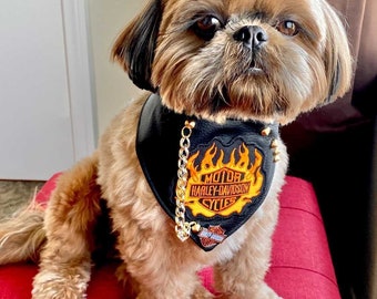 Faux Leather Biker Dog Bandana Dog Neckwear, Adjustable, Custom Made Bandana, Bespoke, Luxury Bandana