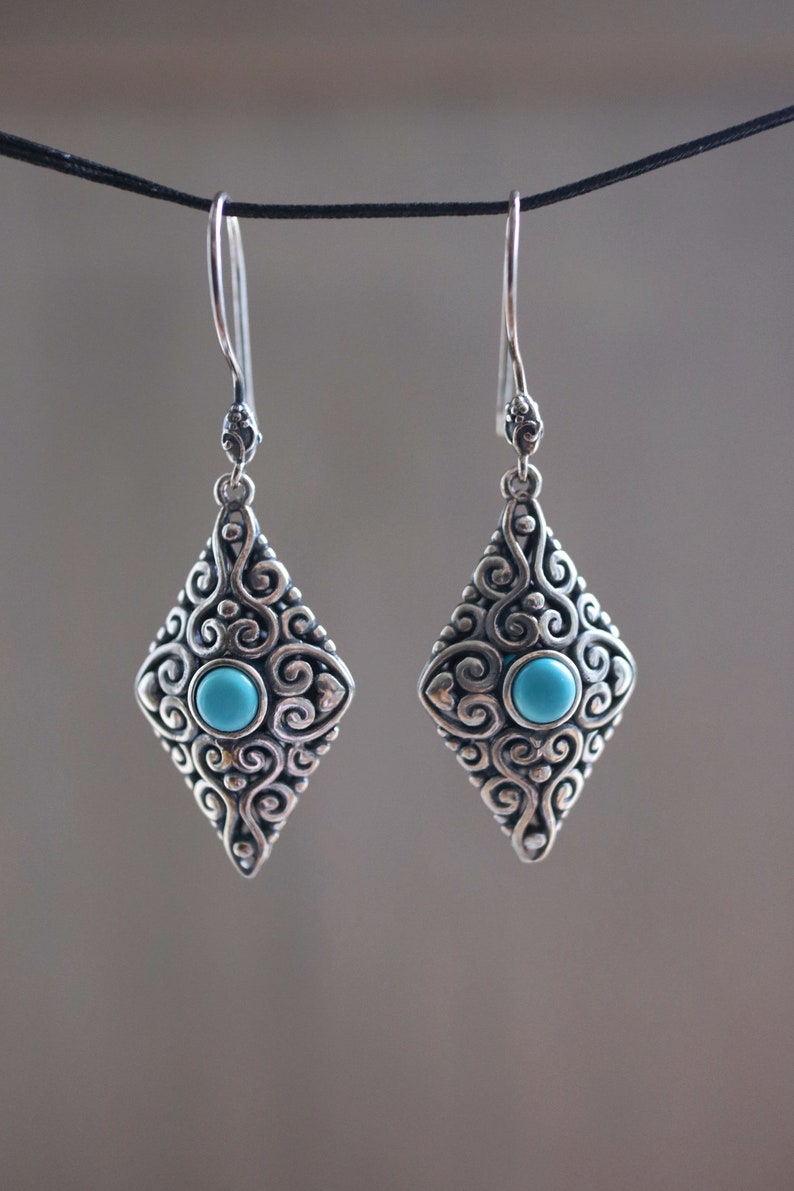 Silver turquoise earrings,double sided fashionable unique vintage design
