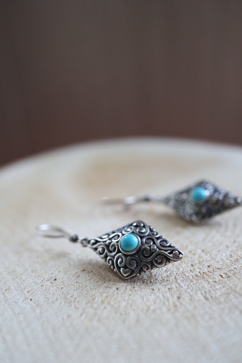 Silver turquoise earrings,double sided fashionable unique vintage design