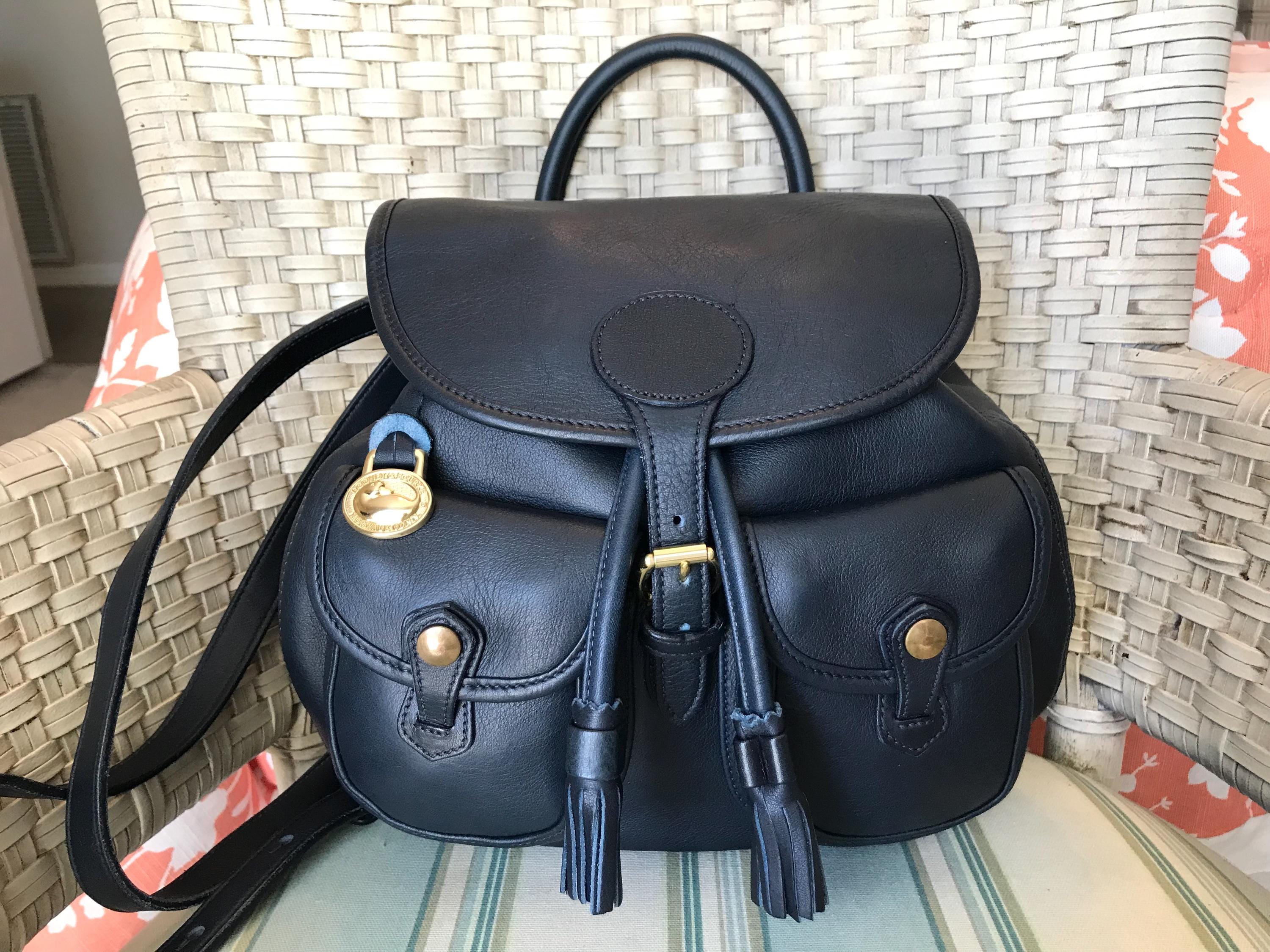 Dooney & Bourke Vintage Black Glove Leather Drawstring Backpack Vintage Dooney & Bourke Black Pebbled Leather Drawstring One  main image 4