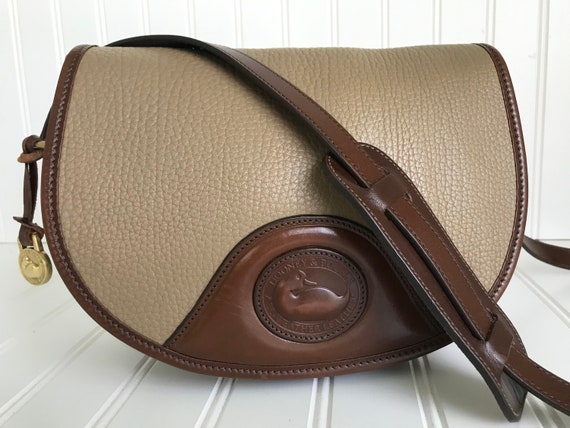 DOONEY & BOURKE Vintage Taupe & Tan Leather Flap Crossbody Shoulder  Bag