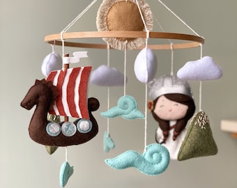 Viking baby mobile Baby girl nursery mobile Sea theme nursery decor new mom gift