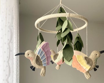 Baby Mobile With Hummingbird Green Leaves Eco Friendly Nursery