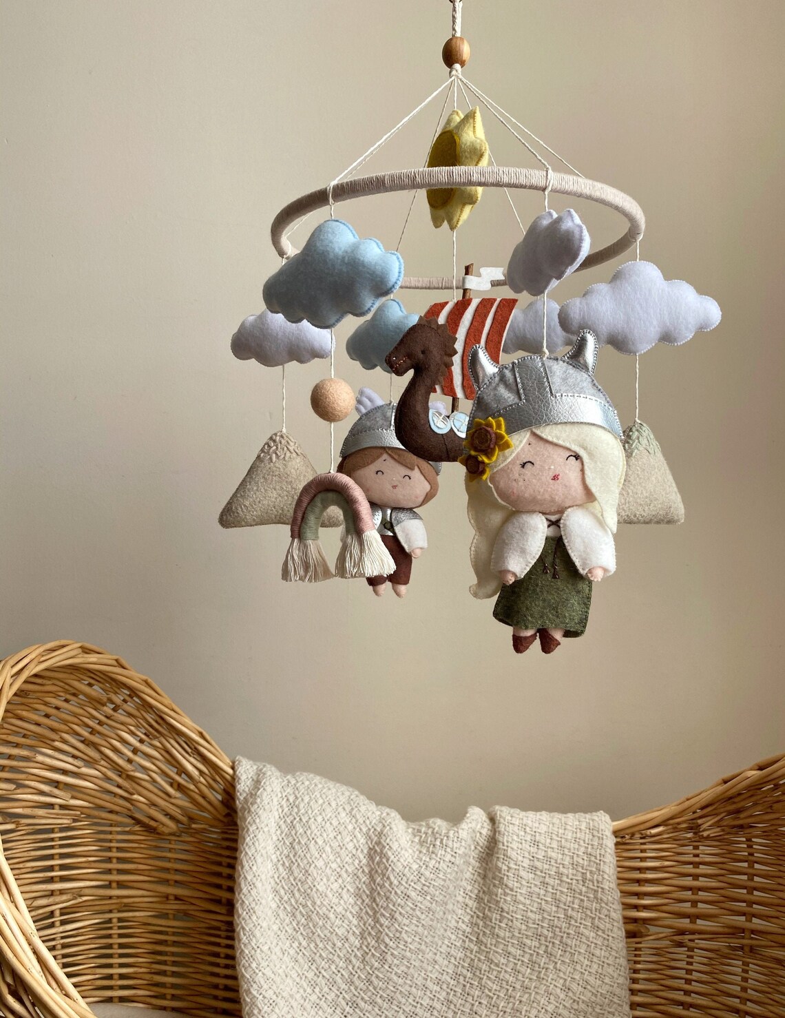 Viking crib mobile Adventure nursery decor Baby mobile girl Etsy