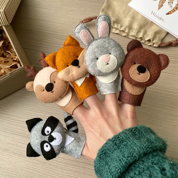 Woodland animals puppets play set Finger puppets Finger theatre for kids