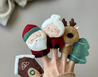 Finger puppets set with Santa Deer Mrs. Santa Finger theatre New Year gift for boys and girls