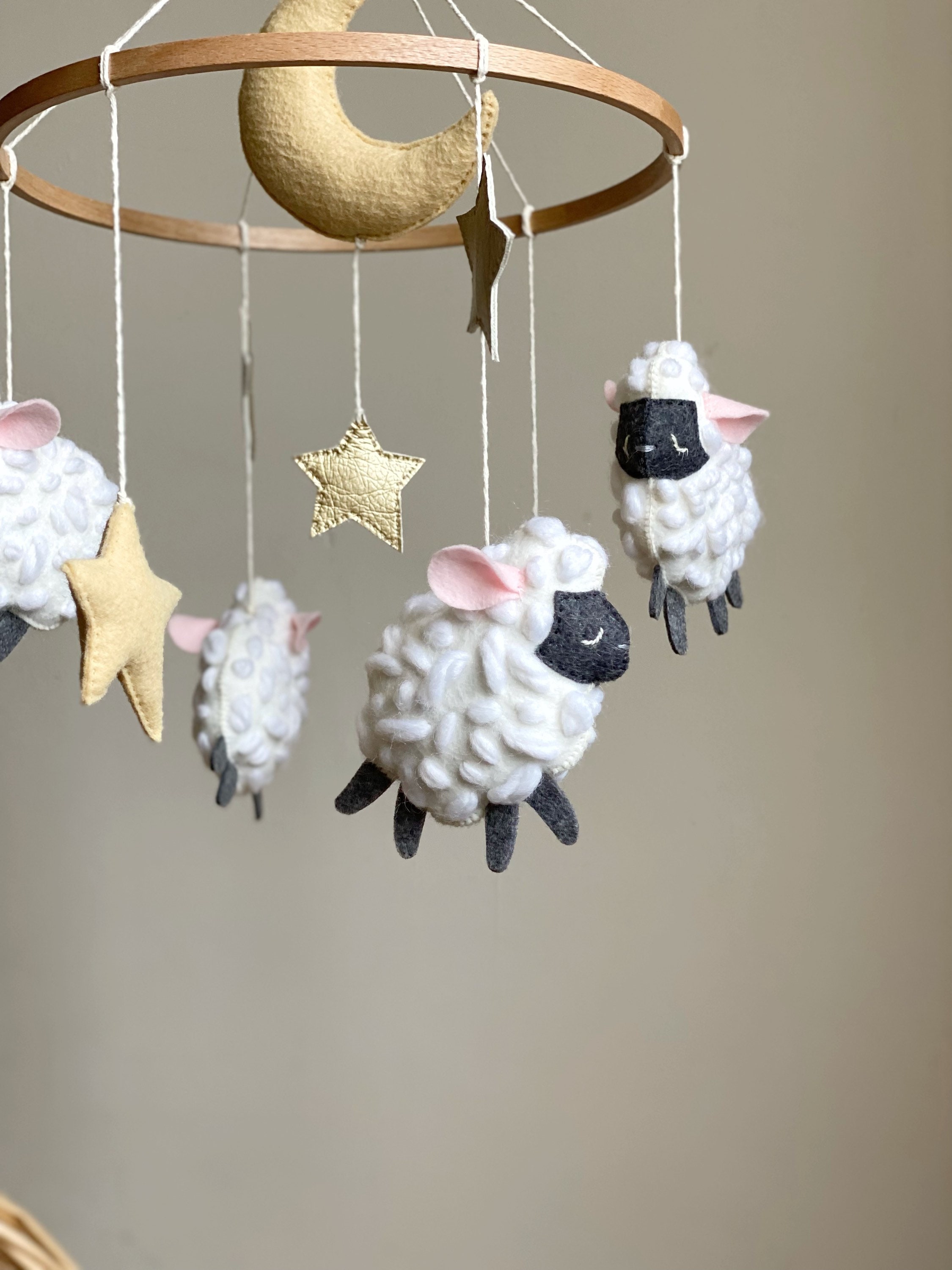 Sheep Baby Mobile Lambs Nursery Decor Neutral Nursery Mobile Etsy