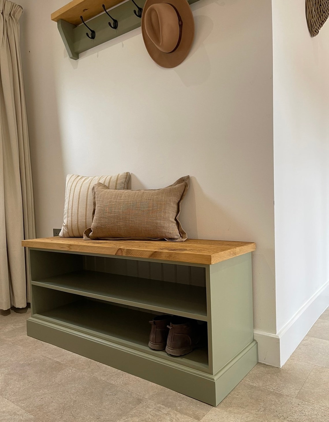 Hall Shoe Storage Bench With Coat Hook Shelf Etsy UK