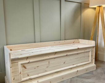 Storage bench, Unpainted, natural wood Storage bench, window seat hall storage bench. Entry shoe bench.