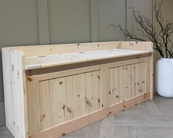 Unpainted, Natural Wood Storage Bench, Window Seat Hall Storage