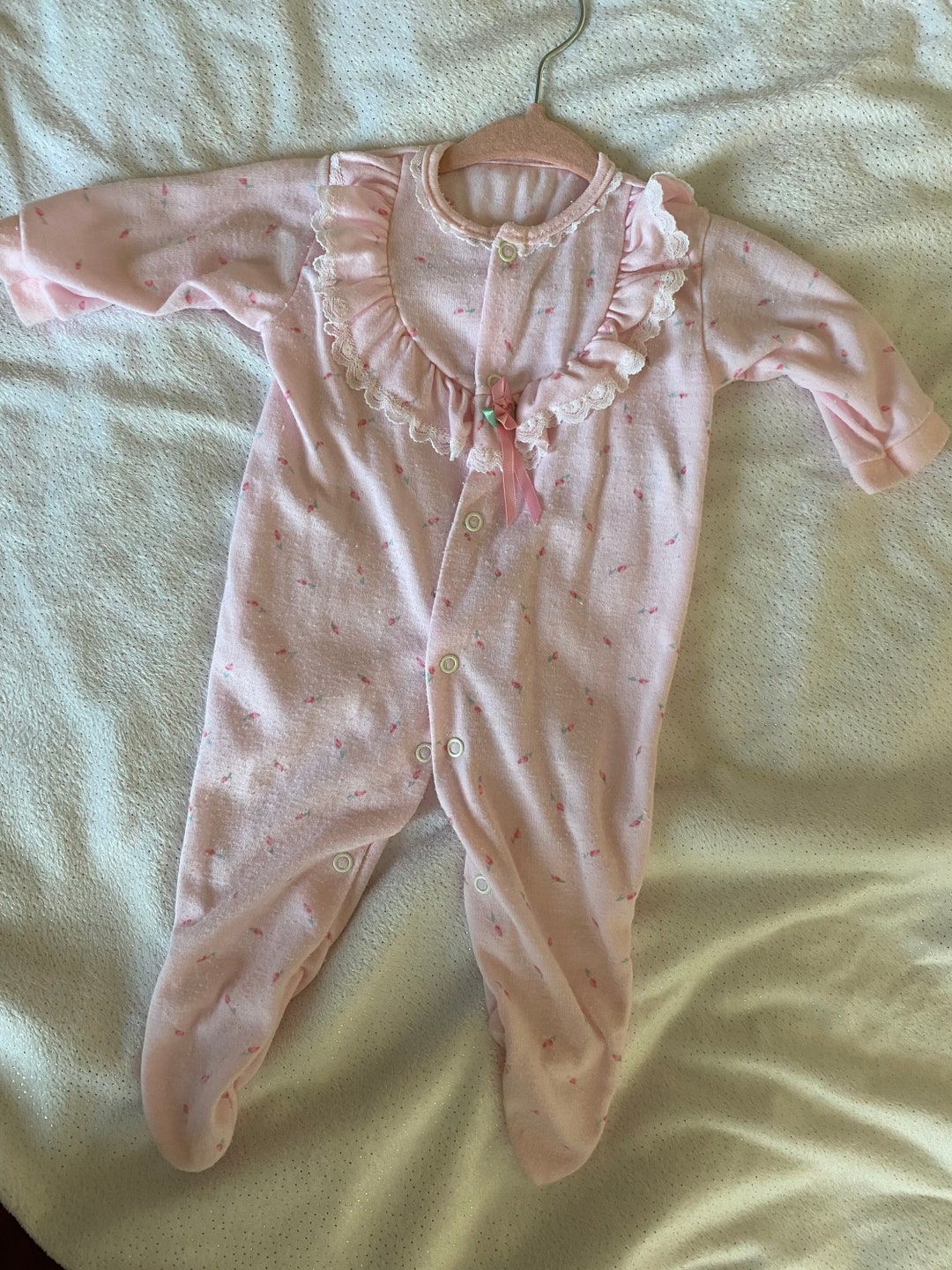 Vintage Pink Baby Outfit Flower and Lace Detail Etsy