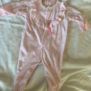 Vintage Pink Baby Outfit Flower and Lace detail