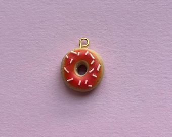 Handmade Glazed Strawberry Donut Charm | Polymer Clay Bag Charm | Mini Food Jewellery