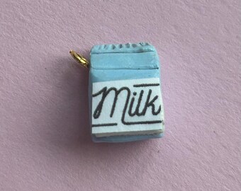 Handmade Milk Carton | Polymer Clay bracelet Charm | Mini Food | Keychain Jewelry Gift | keychain