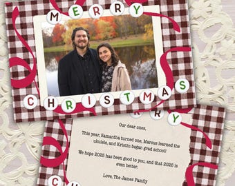 Friendship Bead Merry Christmas - Landscape Photo Holiday Card Canva PRO Template Editable
