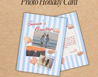 Coastal Christmas - Photo Christmas Card Canva PRO Template Editable