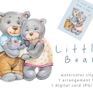 Urso clipart aquarela Família Urso digital Cartão de Dia das Mães digital Dia dos Pais Aquarela ursinho Chá de bebê clipart Cartão digital png