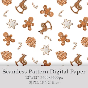 Aquarell Kekse digitales Papier Winter Dekor Nahtlose Muster Digital Hintergrund Weihnachten Scrapbook Papier Geschenkpapier PNG JPG
