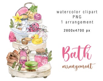 Watercolor Bath arrangement Clipart Spa clip art  Bathroom Things clip art Natural Cosmetic Zero Waste Bath Set Logo design  Digital PNG