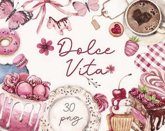 Aquarell Clipart Valentinstag Herz Romantisches Essen Aquarell Clipart Süßigkeiten Dessert Schokolade Kekse Kaffee Kekse Donut digitale png