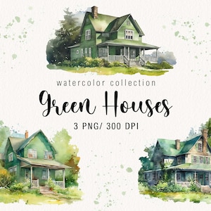 Disposizione delle case verdi dell'acquerello Clipart Agriturismo Matrimonio clipart Estate Country House clipart edifici casa logo design png