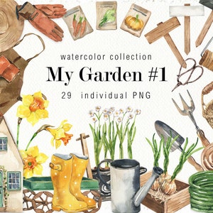 Aquarelle mon jardin clipart décoration de printemps outils de jardin clipart jardinage clip art ferme jardin verdure Clipart numérique png