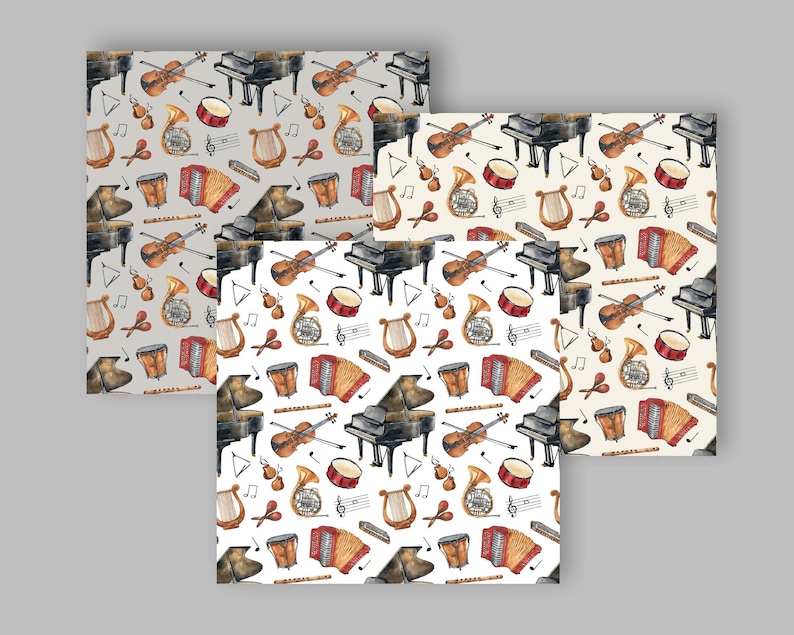 Watercolor Musical Instruments Seamless Pattern Digital Paper Musical ...