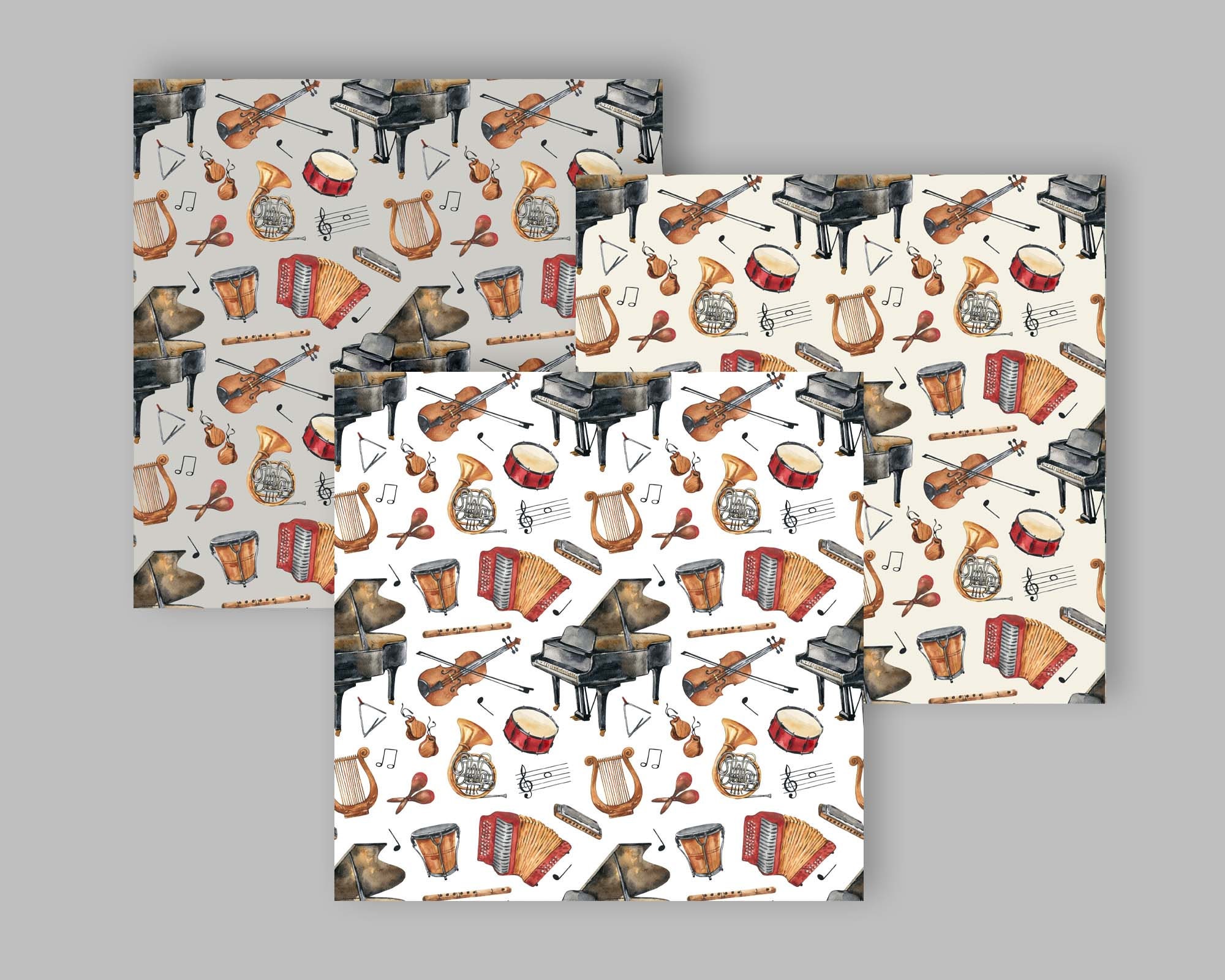 Watercolor Musical Instruments Seamless Pattern Digital Paper Musical ...