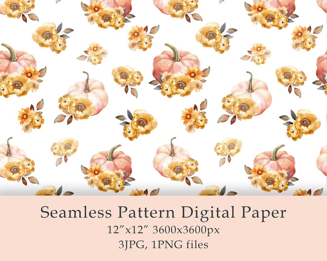Watercolor Autumn Pumpkins Seamless Pattern Digital Paper Fabric ...