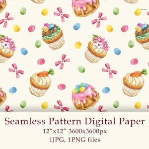 Acuarela Pascua Dulces Patrones sin fisuras Papel digital Lindo Pascua Primavera png cupcakes galletas Granja Decoración Digital Designe PNG JPG