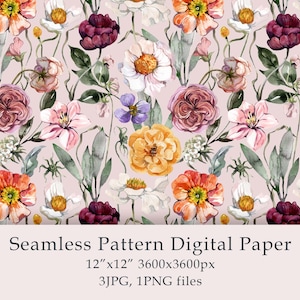 Aquarell Blumen Musterdesign Digital Papier Stoff Textil Bauernhaus Dekor Garten Blumenmuster Geburtstag png Digital PNG JPG