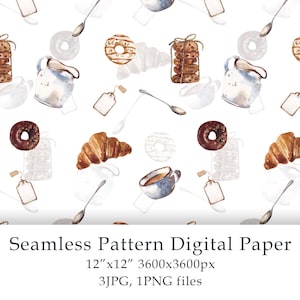 Watercolor Coffee Digital Papers Seamless Patterns Watercolour Cooking ...